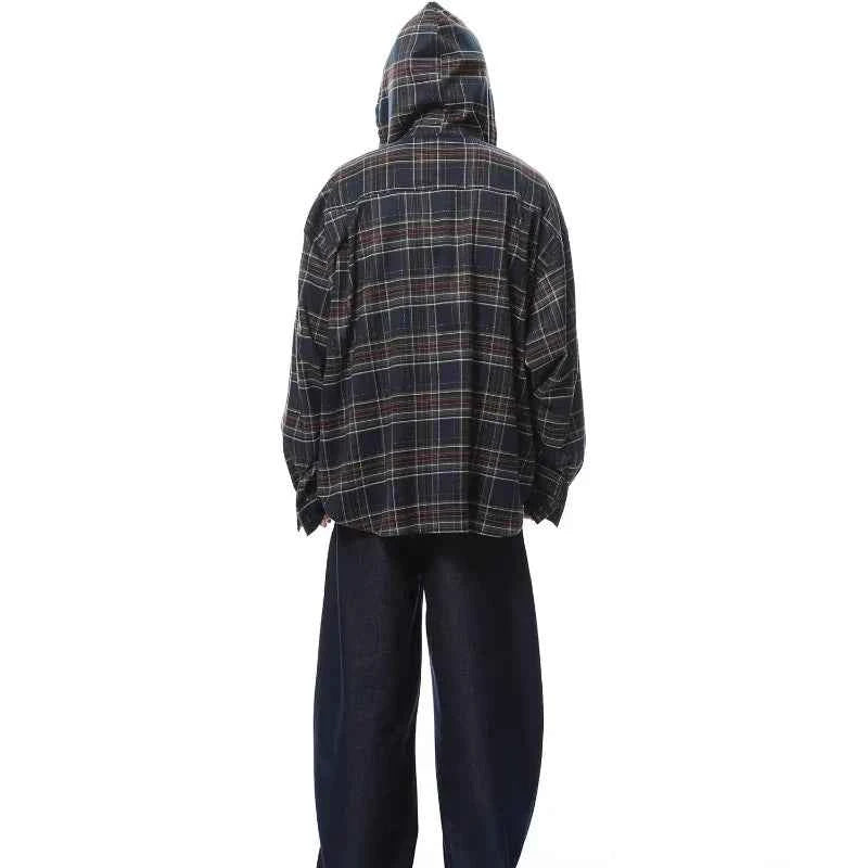 Streetwear Cool Plaid Casual Hooded Shirt