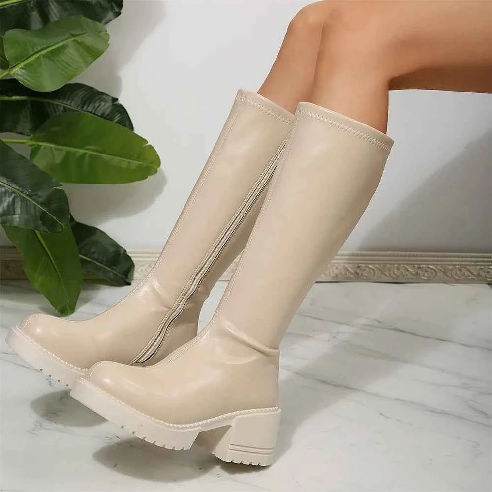 Y2K Vintage Knee High Platform Leather Boot