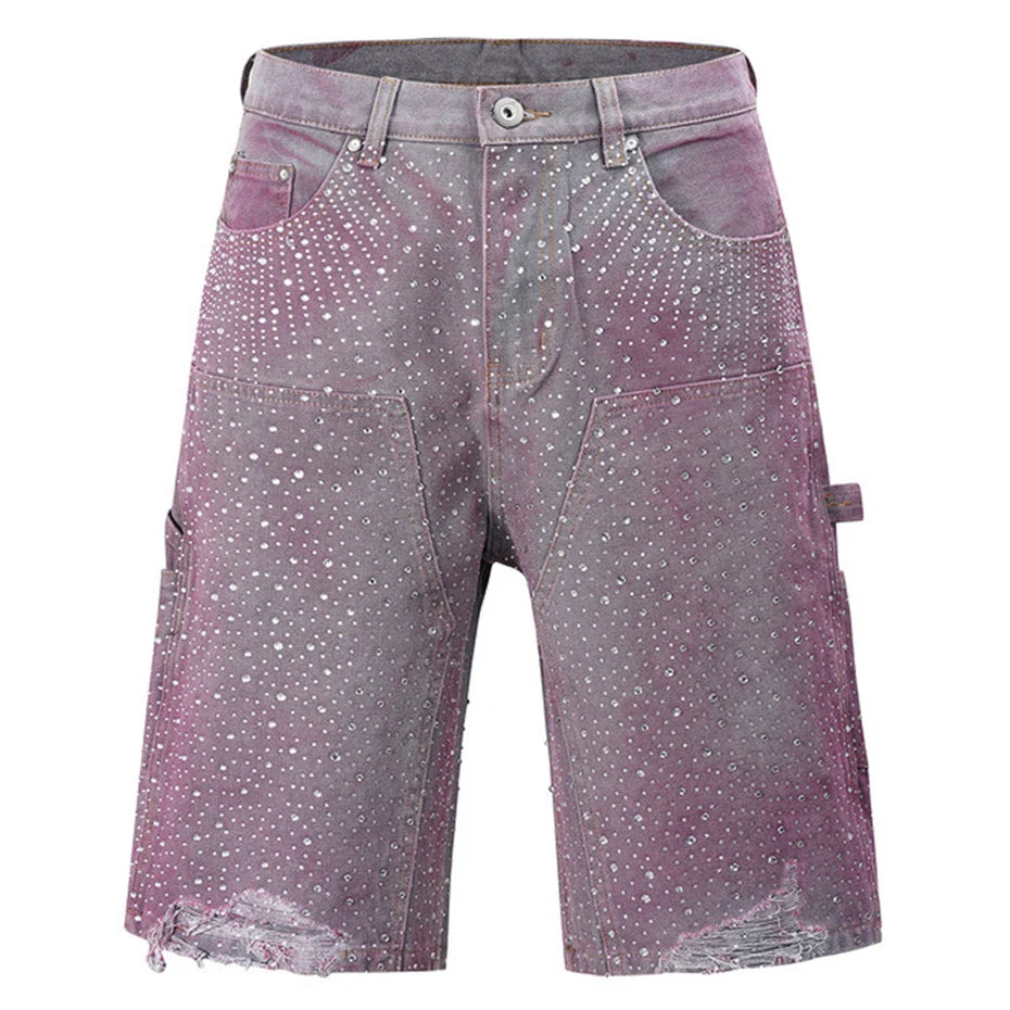 Streetwear Rhinestone Denim Shorts