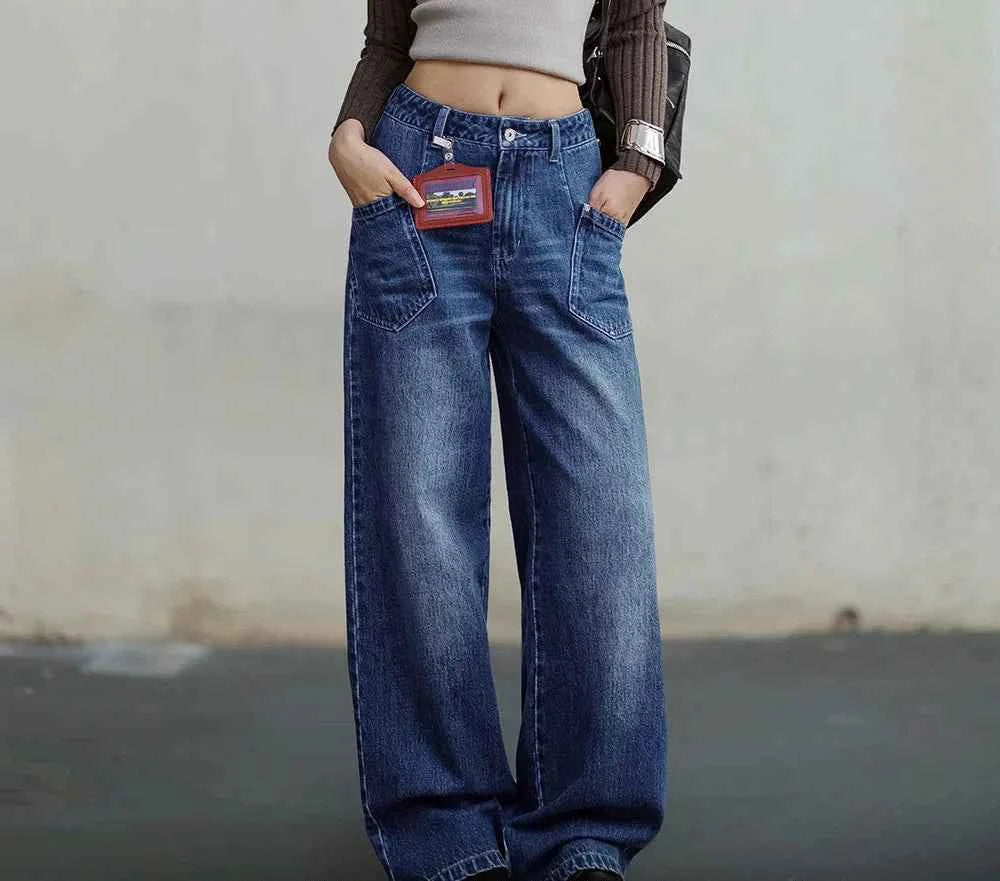 Mid Waist Multipocket Wide Leg Jeans