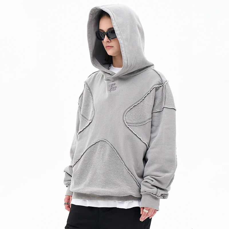Oversized Washed Panelled Hoodie - Streetwear Pullover | LuxuryUrbanwear - Luxuryurbanwear