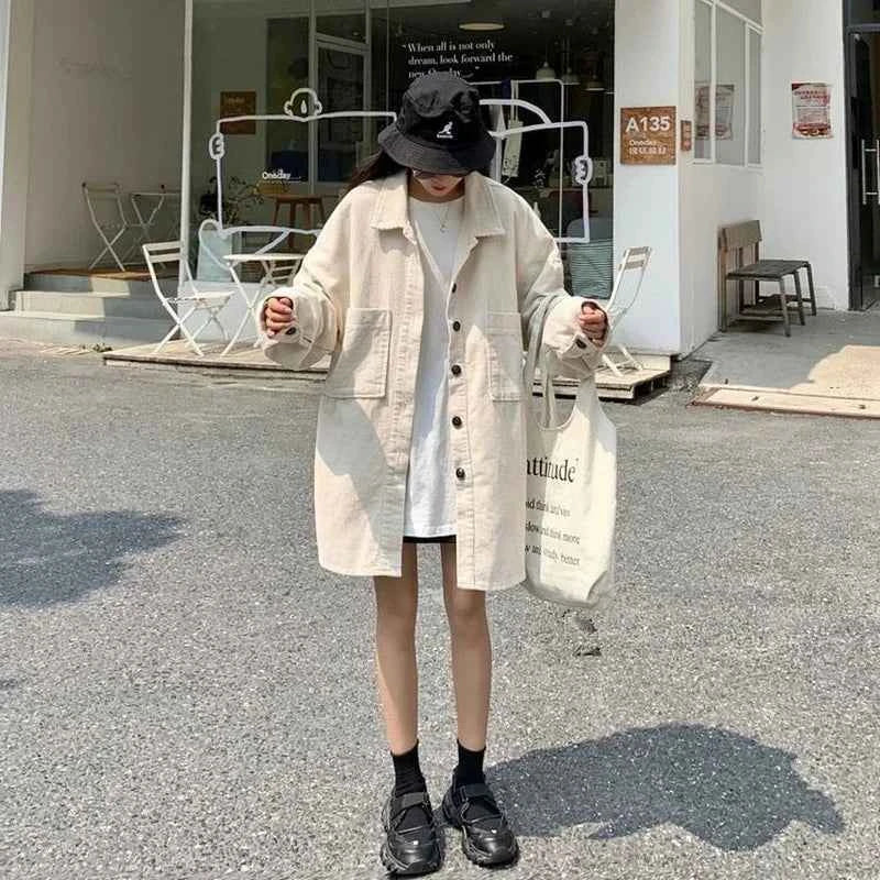 Women Black Corduroy Loose Fit Jacket