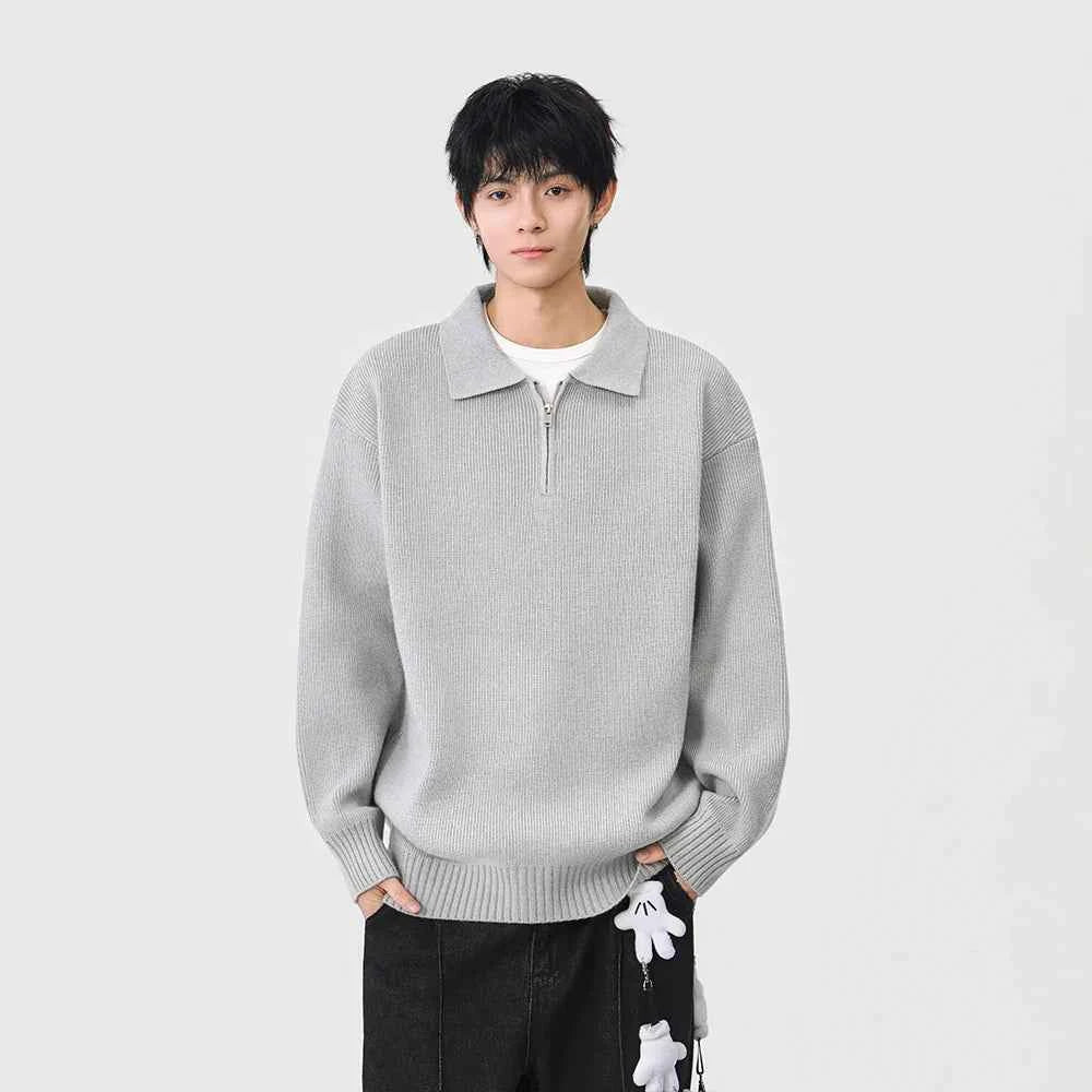 Comfortable Ribbed Knit Half Zipper Sweater