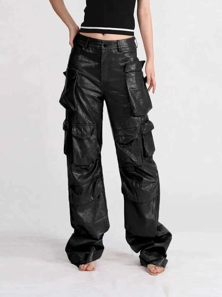 Vintage Zipper High Waist Baggy Leather Pants