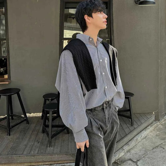 Streetwear Oversized Japanese Style Black Striped Shirt