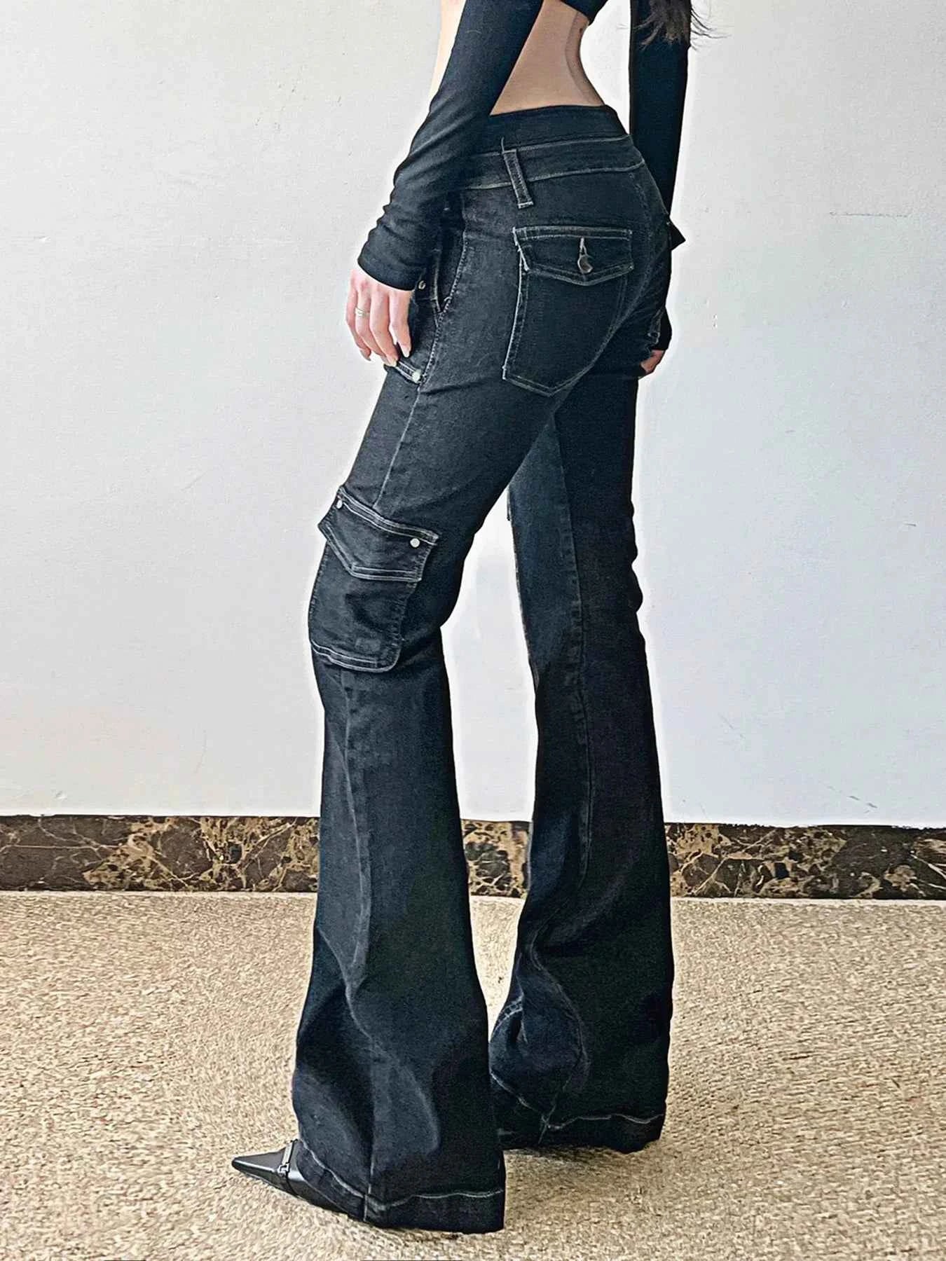 Studded Star Patchwork Denim Cargo Jeans