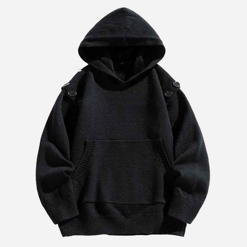 Stylish Hip Hop Button Design Knit Hoodie