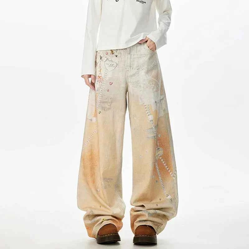 Utility Vibe 3D Printed Straight Wide Jeans