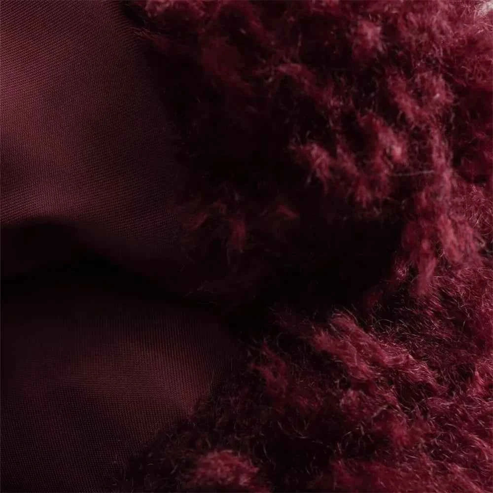 Y2K Comfortable Red Angora Faux Fur Jacket