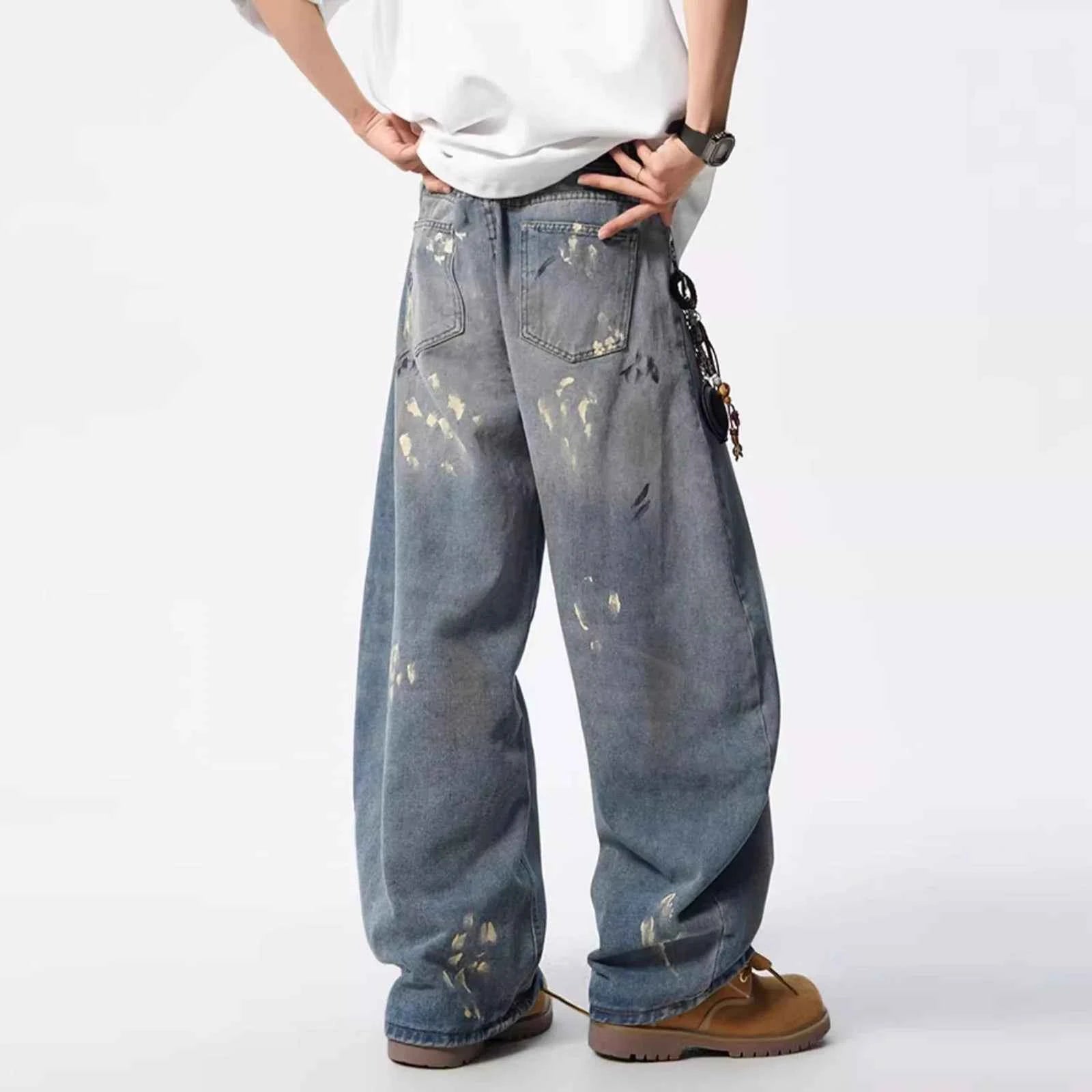 Vintage Spray Painting Denim Washed Jeans