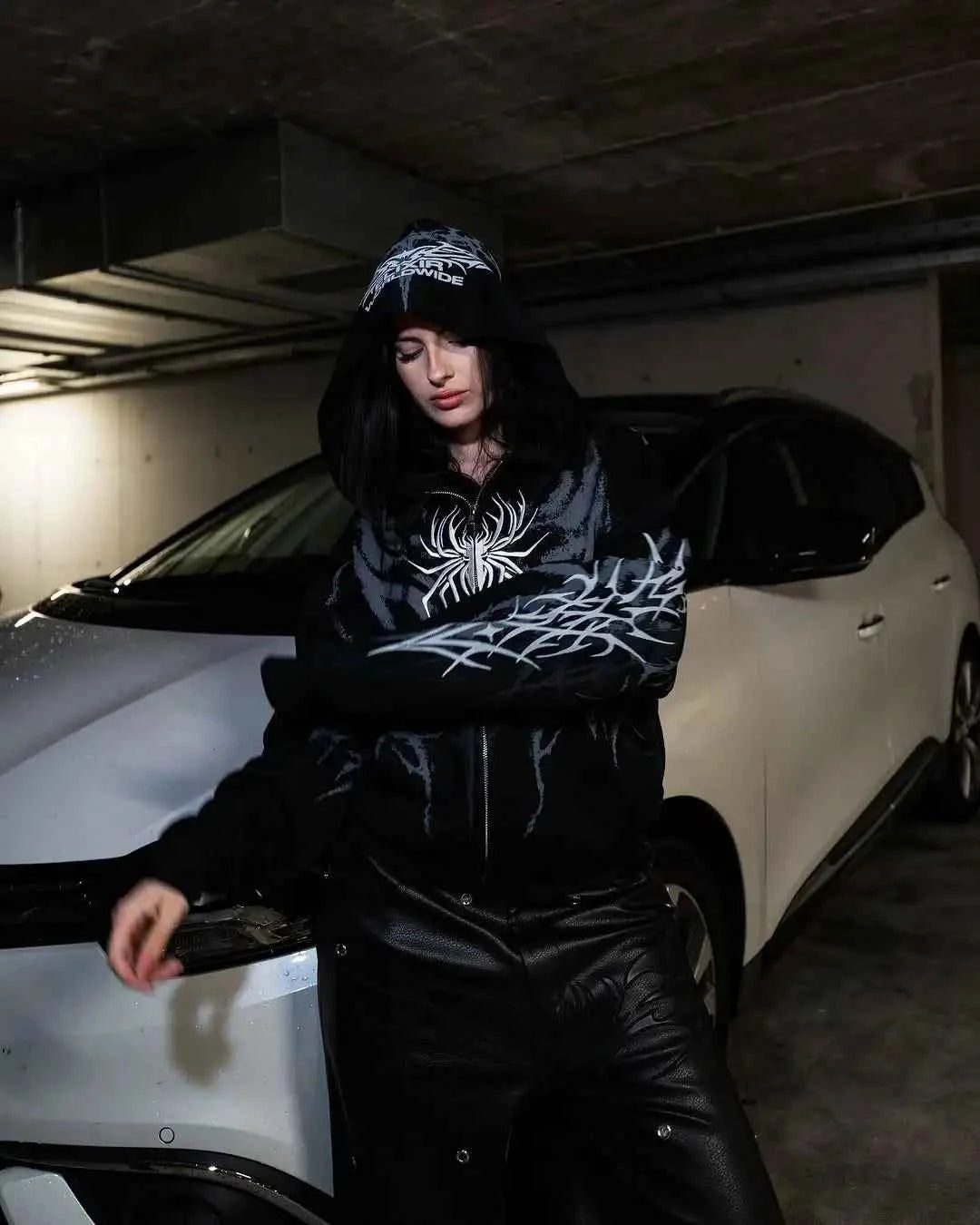 Spider Design Retro Punk Zipper Sweatshirt