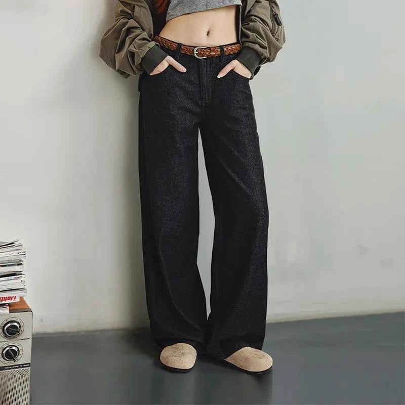 Black Retro Loose Fit Straight Jeans