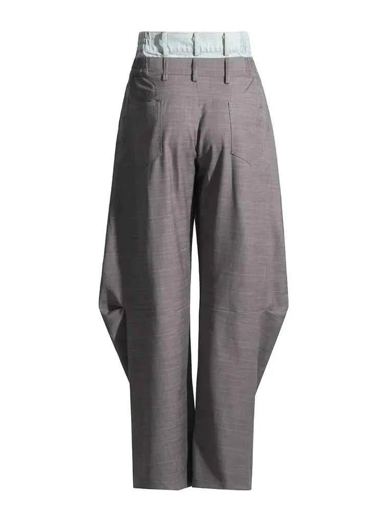 Double Plaid Patchwork High Waist Pants