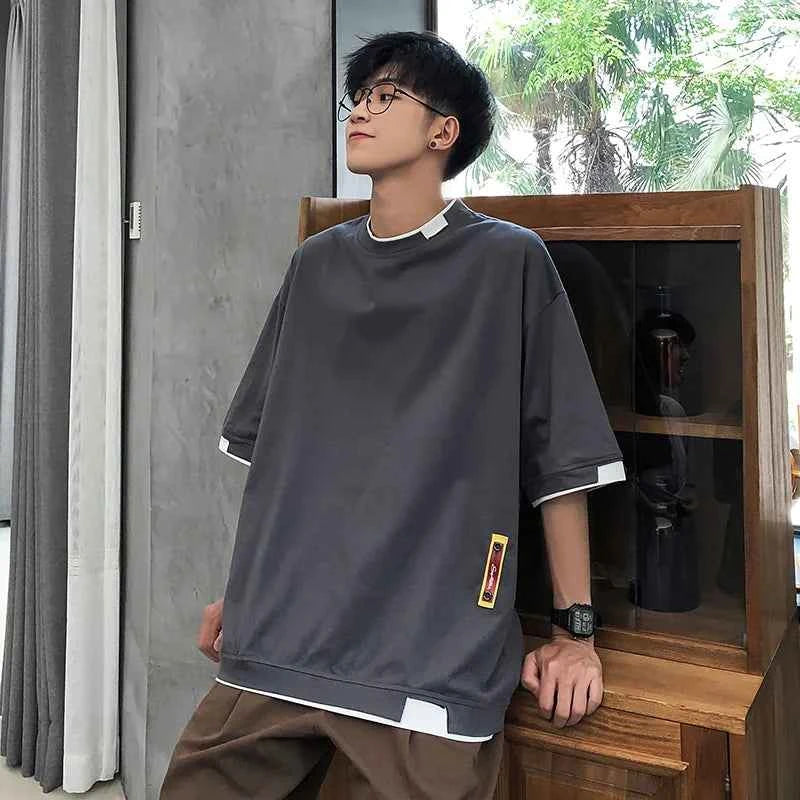 Summer Oversized Fake Two Piece Cotton T-Shirt