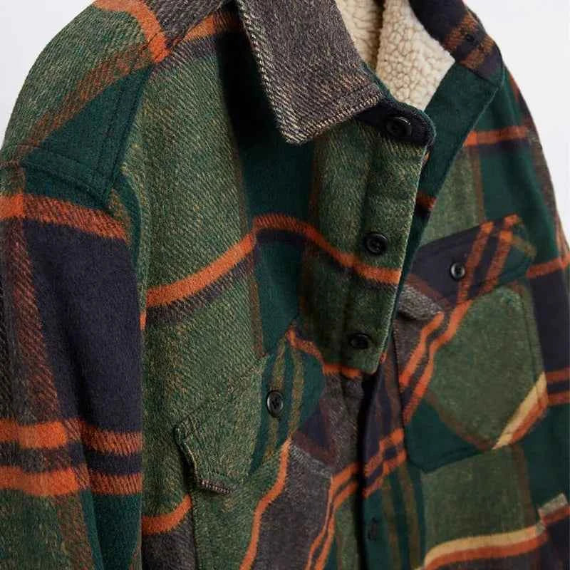 Warm Fleece Lined Corduroy Plaid Long Sleeve Shirt