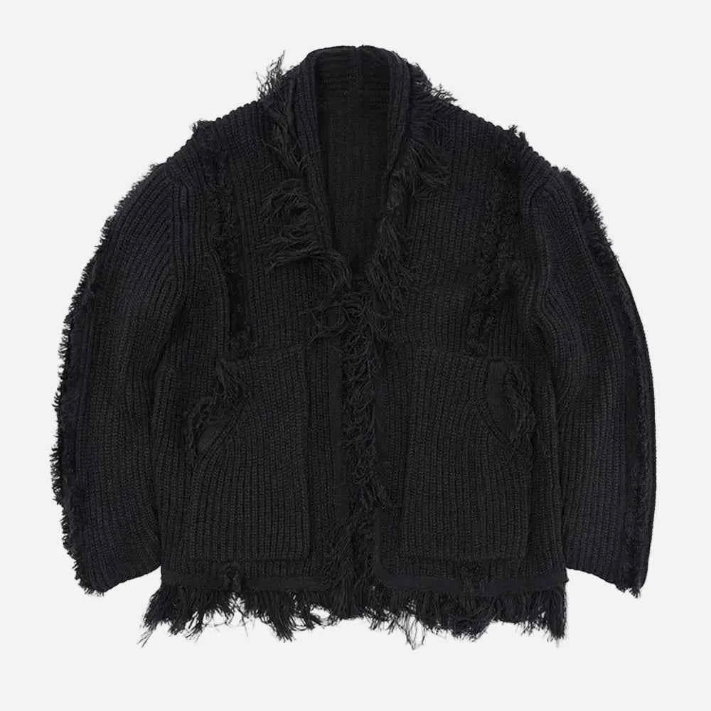 Chic Retro Tassel Ripped Long Sleeve Cardigan