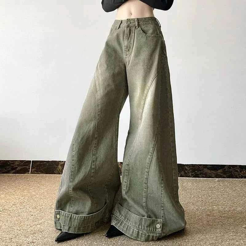 Women Cool Vintage High Waist Wide Leg Jeans