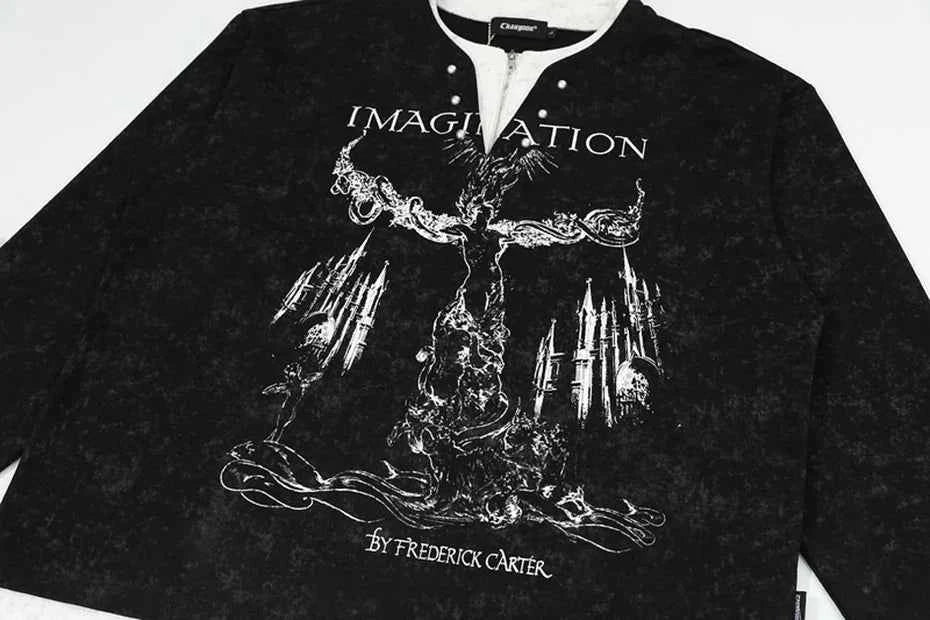 Dark Gothic Punk Fake Two-Piece Long T-Shirt