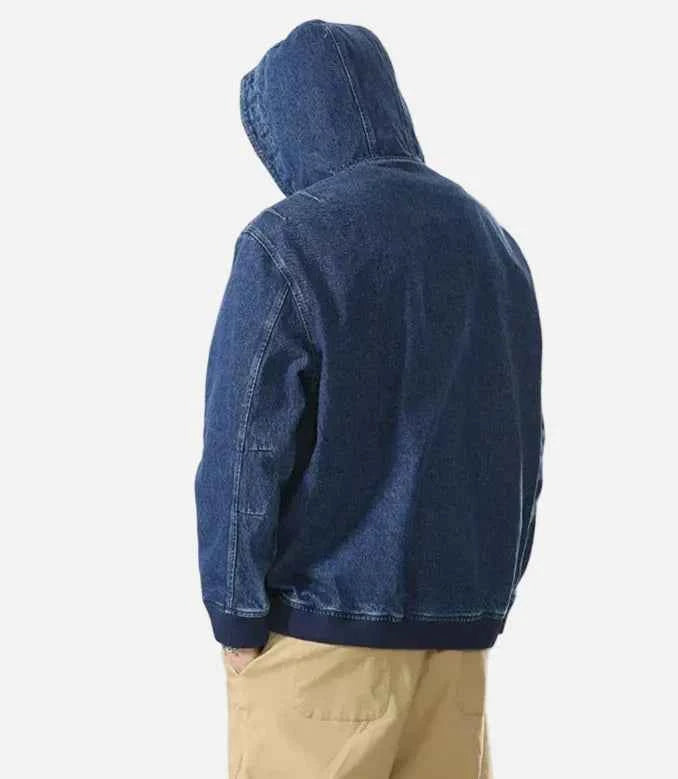 Streetwear Casual Loose Half Zipper Denim Hoodie