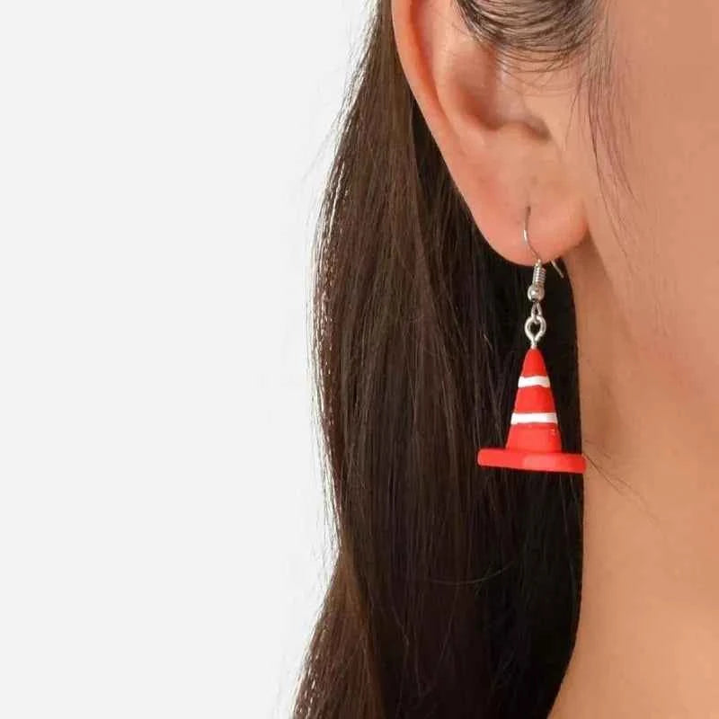 Vibrant Red Road Cone Drop Earring