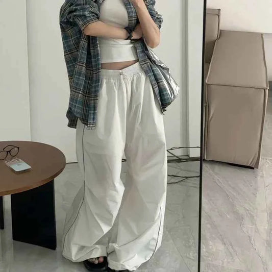 Women Vintage White Striped Summer Baggy Sweatpants