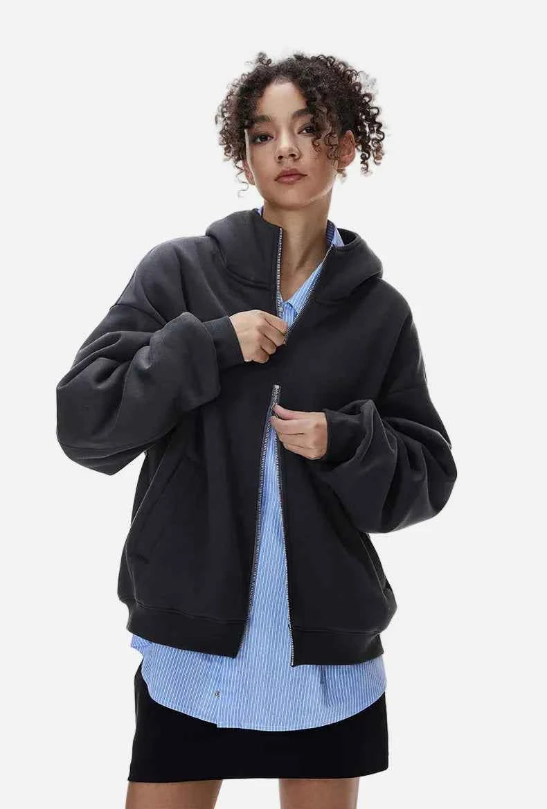 Warm Double Zip Hip Hop Hooded Sweatshirt