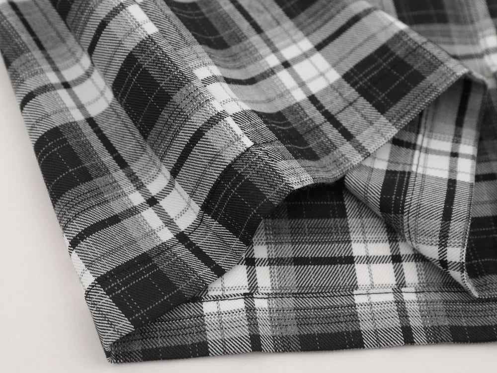 Versatile Plaid Mesh Spliced Embroidered Lapel Shirt