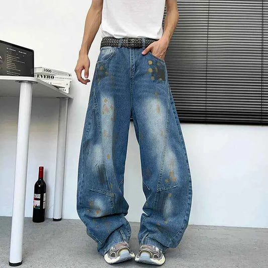 Iconic Blue Distressed Loose Straight Jeans