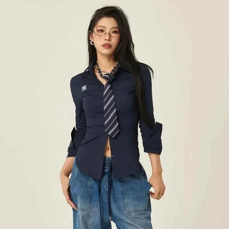 Women Stylish Trendy White Slim Fit Tie Shirt