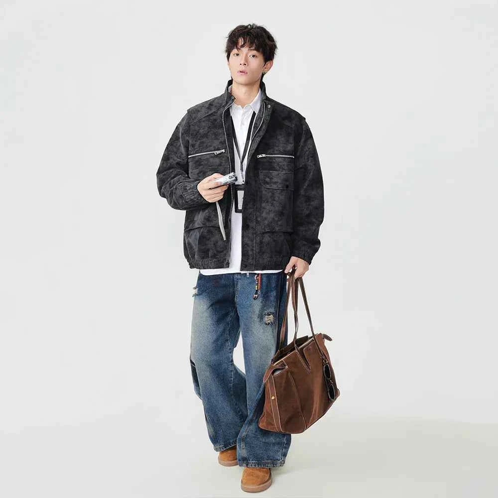 Stylish Distressed Multiple Zipper Leather Jacket