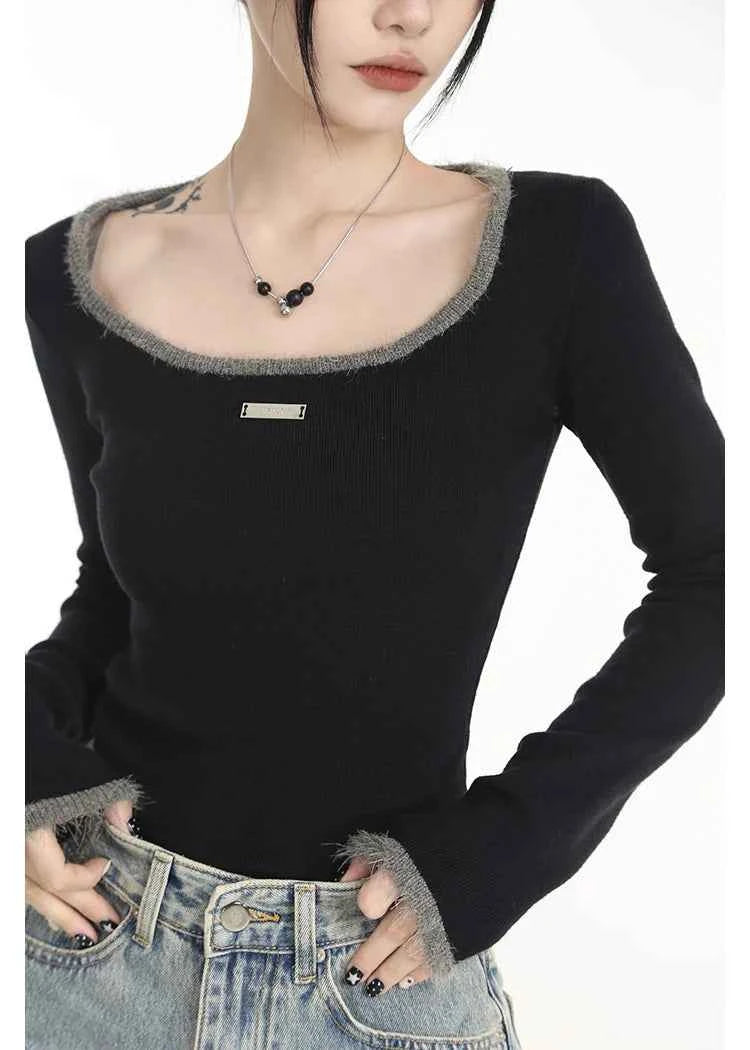 Sexy Black Sheath Knit Long T-Shirt