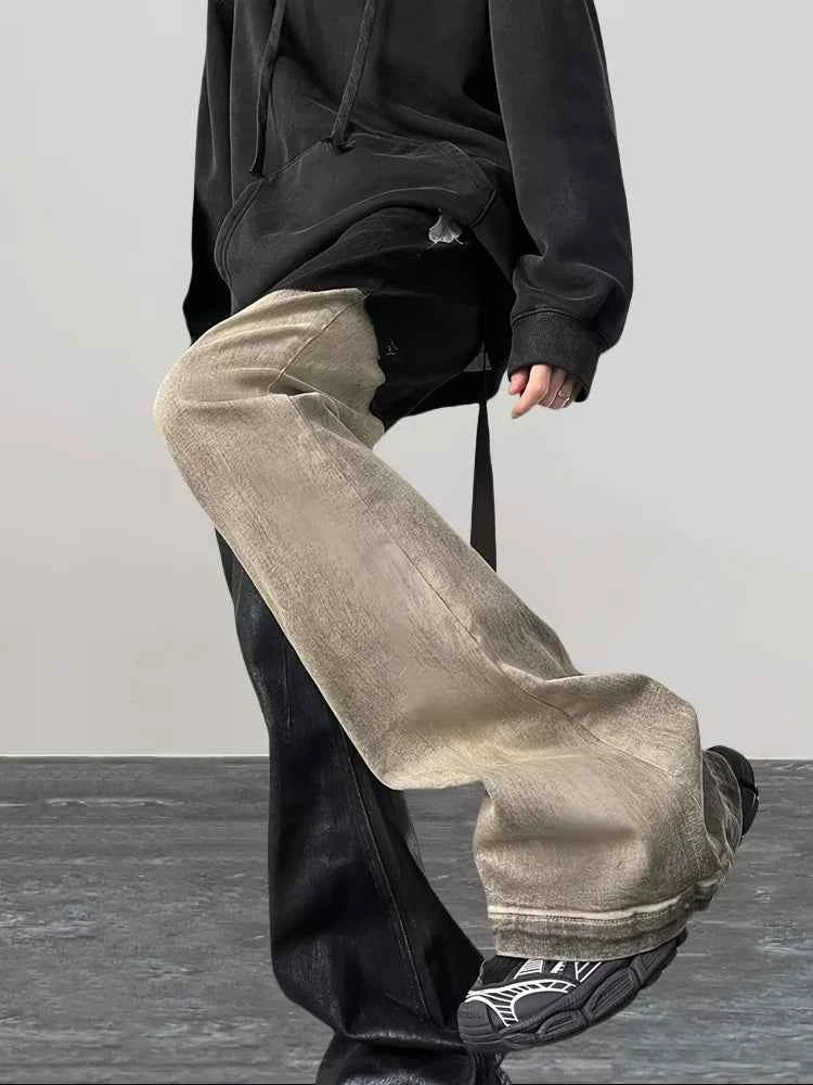 Distressed Detail Patchwork Baggy Flare Jeans