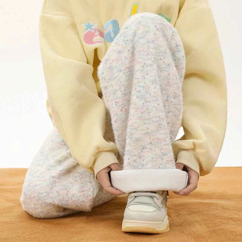 Cozy Plush Polka Dot Velvet Sweatpants