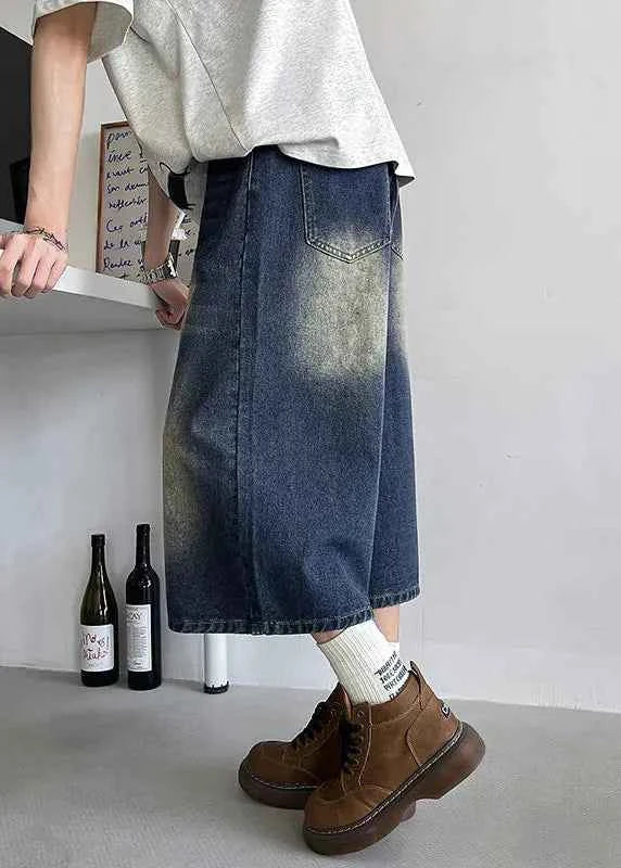 Comfortable Elastic Drawstring Waist Denim Jorts
