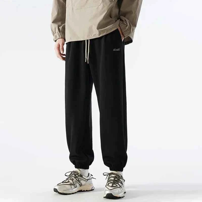 Vintage Letter Embroidered Elastic Waist Sweatpants