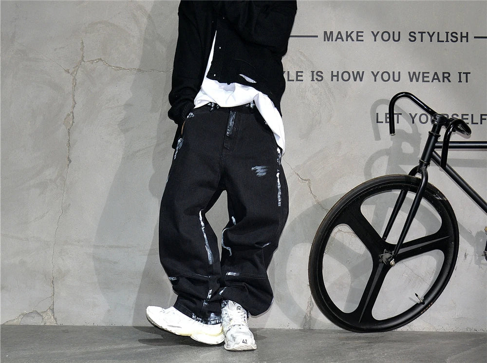 Ebony Black Splash Paint Style Pants