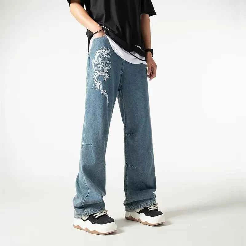Luxury Dragon Embroidery Summer Straight Jeans