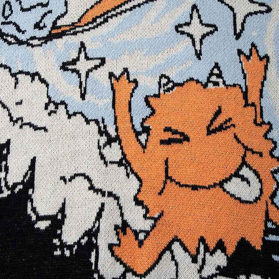 Oversized Streetwear Cartoon Graphic Knit Sweater