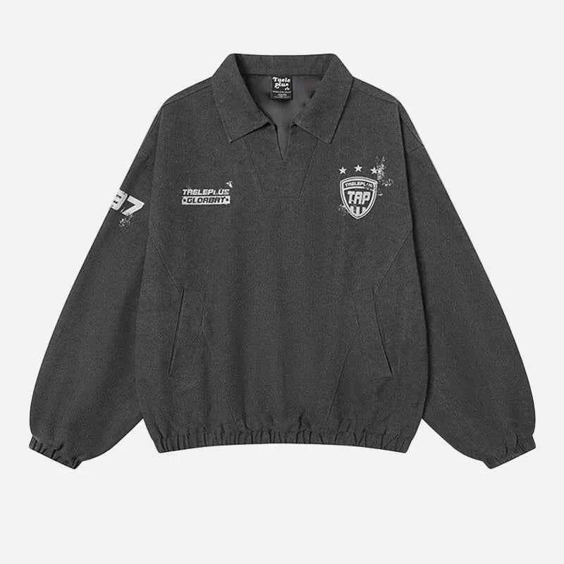 Y2K Letter Print College Style Washed Sports Sweatshirt