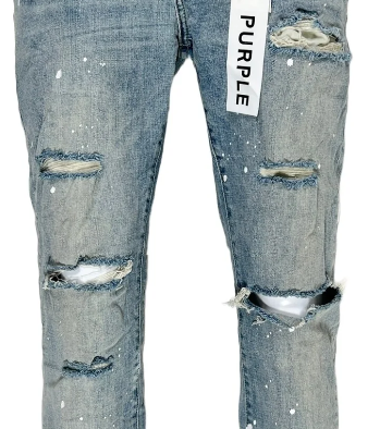 PURPLE Jeans Distressed Ripped Paint Splash