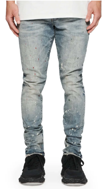 PURPLE Jeans Distressed Paint Splatter Slim Fit