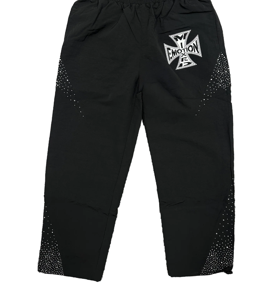 MIXED EMOTIONS Pants Rhinestone Logo