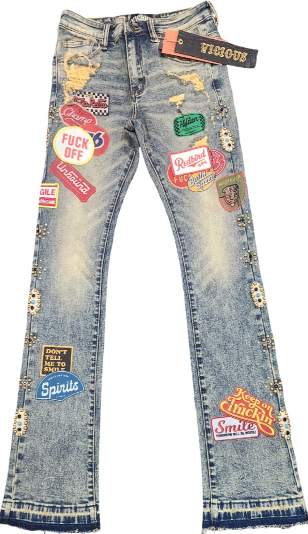 VICIOUS DENIM Jeans Patchwork Graphic Light Wash