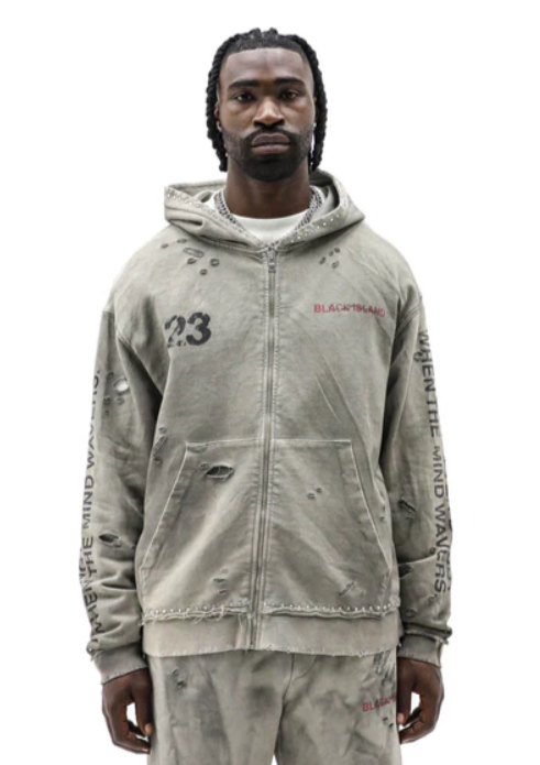 BLACK ISLAND Hoodie Distressed ZipUp