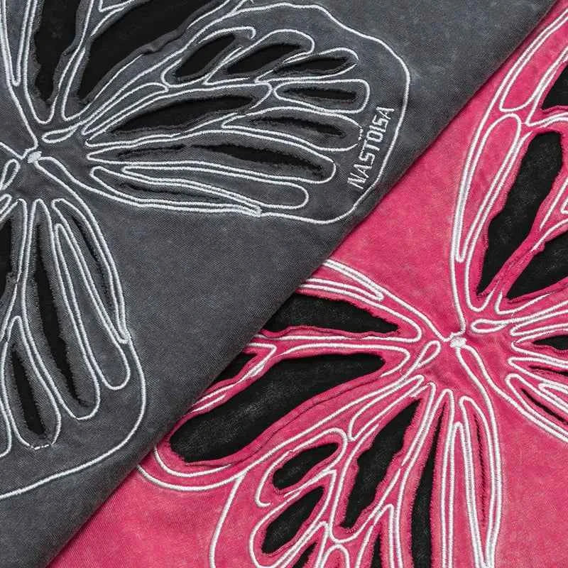 Women Butterfly Patch Oversized Cute Washed T-Shirt