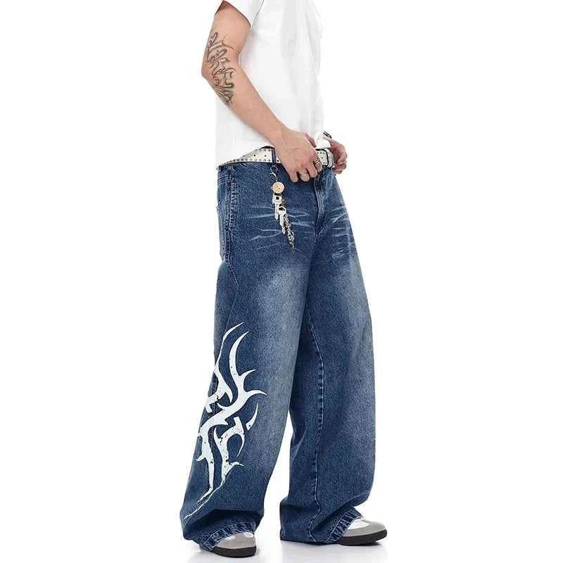 summer Breathable High Waist Wide Leg Printed Jeans