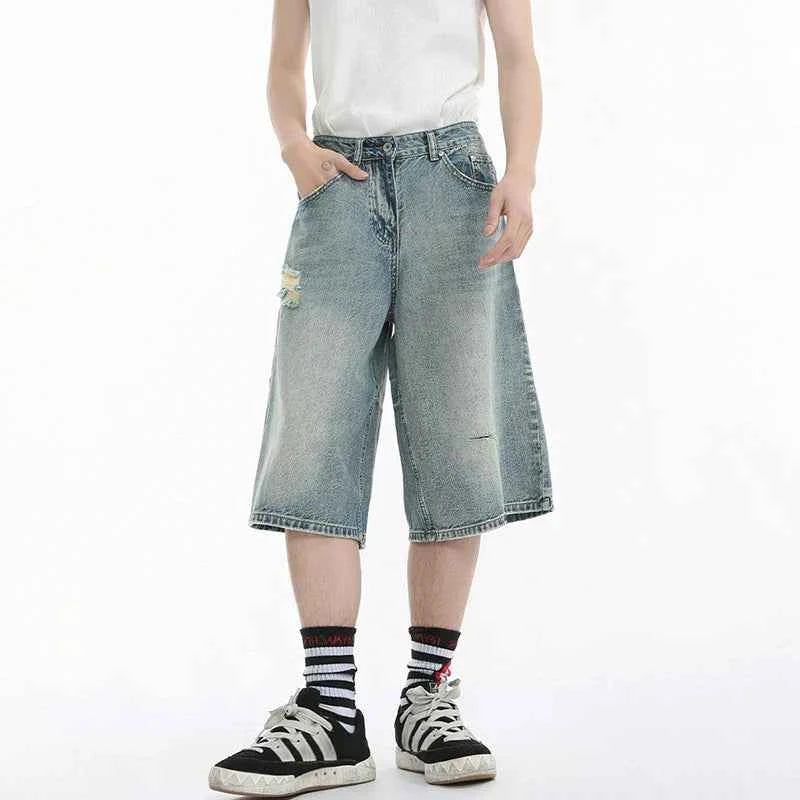 Summer Washed Broken Hole Denim Jorts
