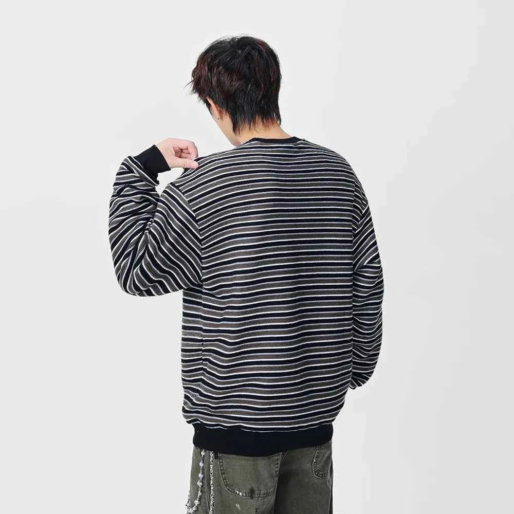 Y2K Striped Oversized Crew Neck Sweatshirt