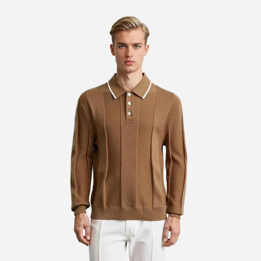 Luxury Long Sleeve Stripe Polo T-Shirt