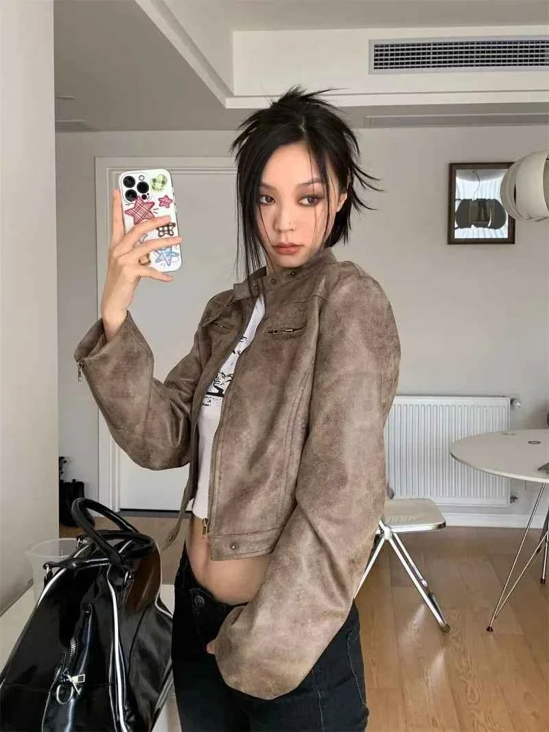 Streetwear Chic Korean Style Leather Motorcycle Jacket
